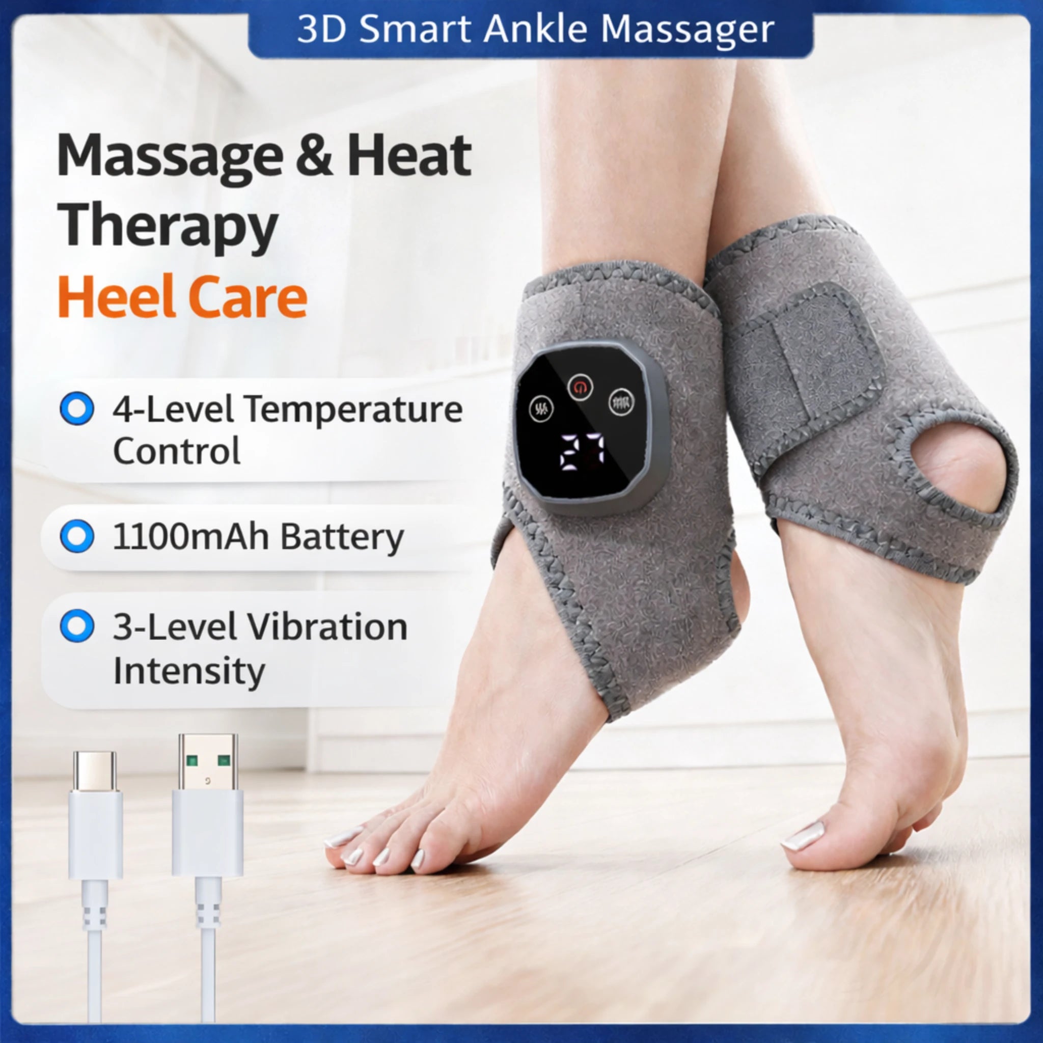 Graphene Heat & Vibration Therapy Wrap – Smart Ankle & Foot Massager for Deep Warm Relief