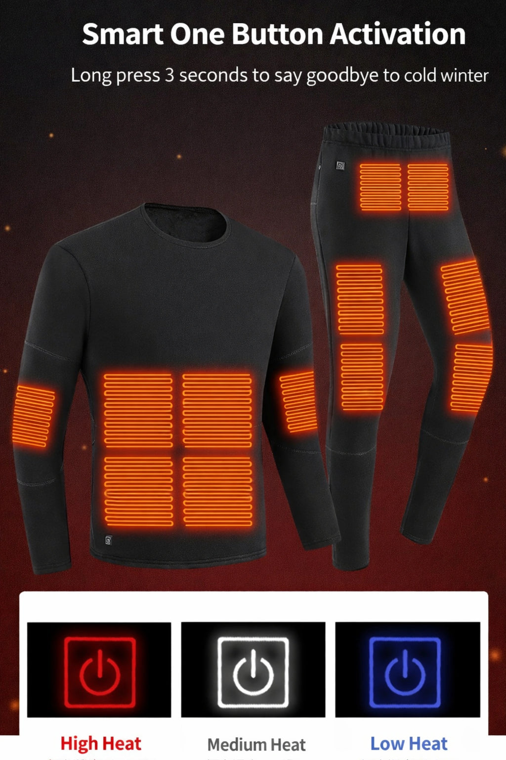 Smart Heated Thermal Underwear Set with Portable Battery